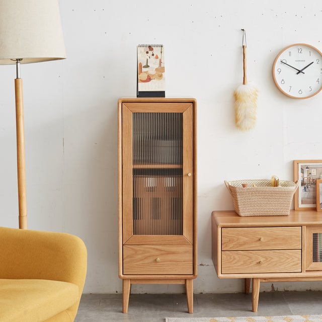 Philip Solid Oak Glass Door Cabinet with 2 Shelves - Natural