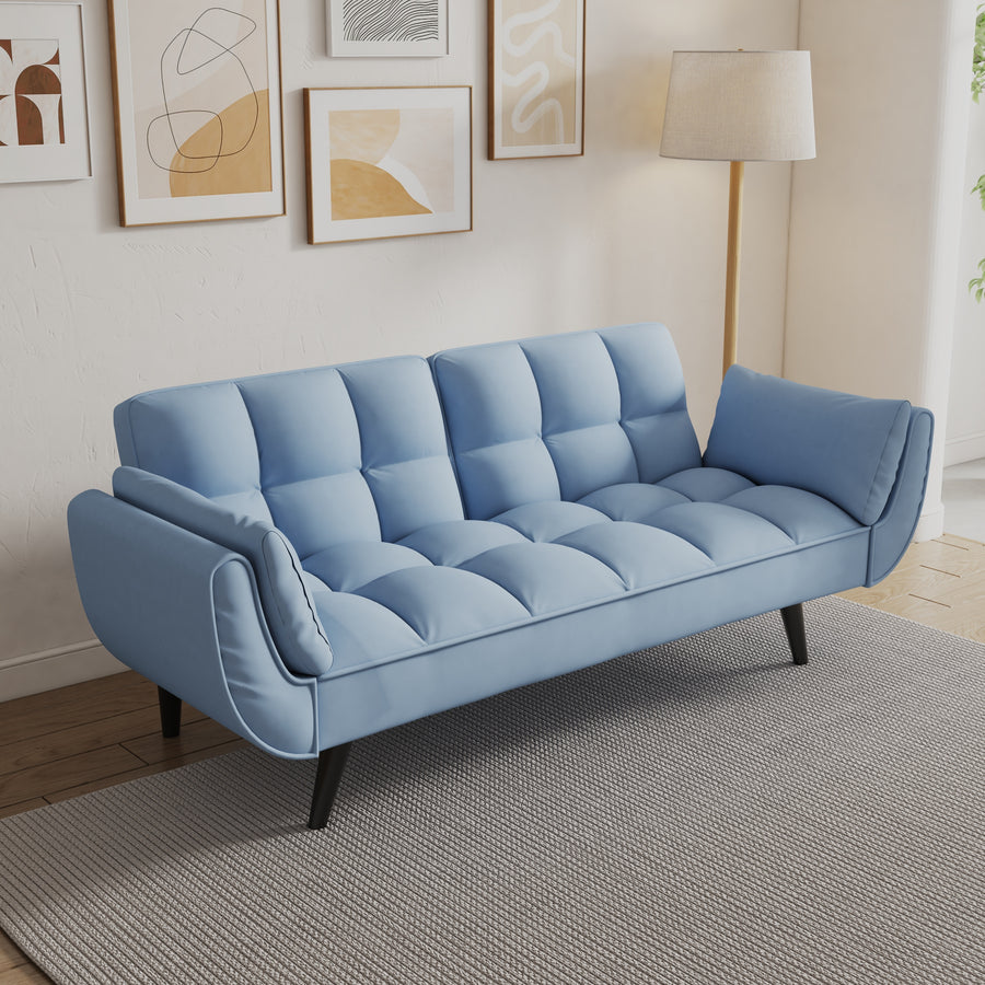 Ella Blue Velvet Sofa Bed with Black Legs