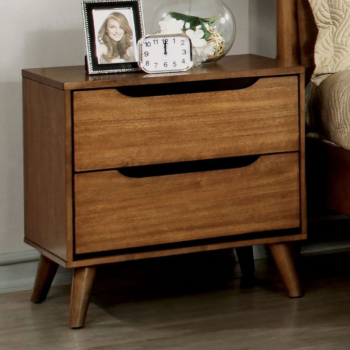 Lennart Oak Finish Mid-Century Modern Nightstand