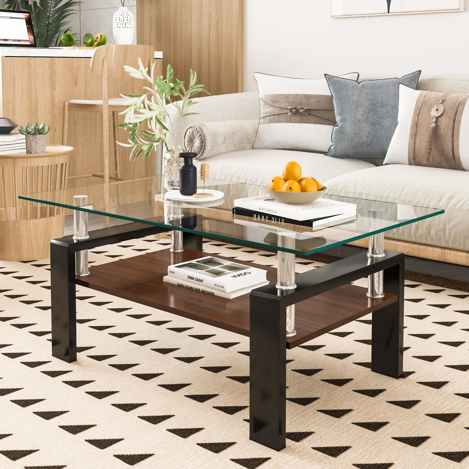 Melo Modern Glass Coffee Table with Black Frame