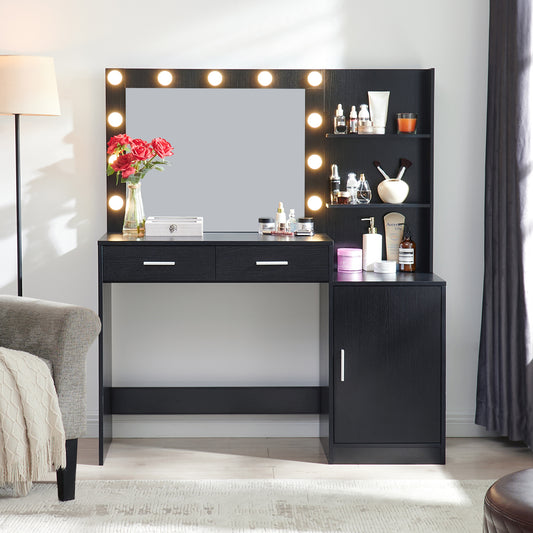 Eira Modern Minimalist Bedroom Vanity, Black