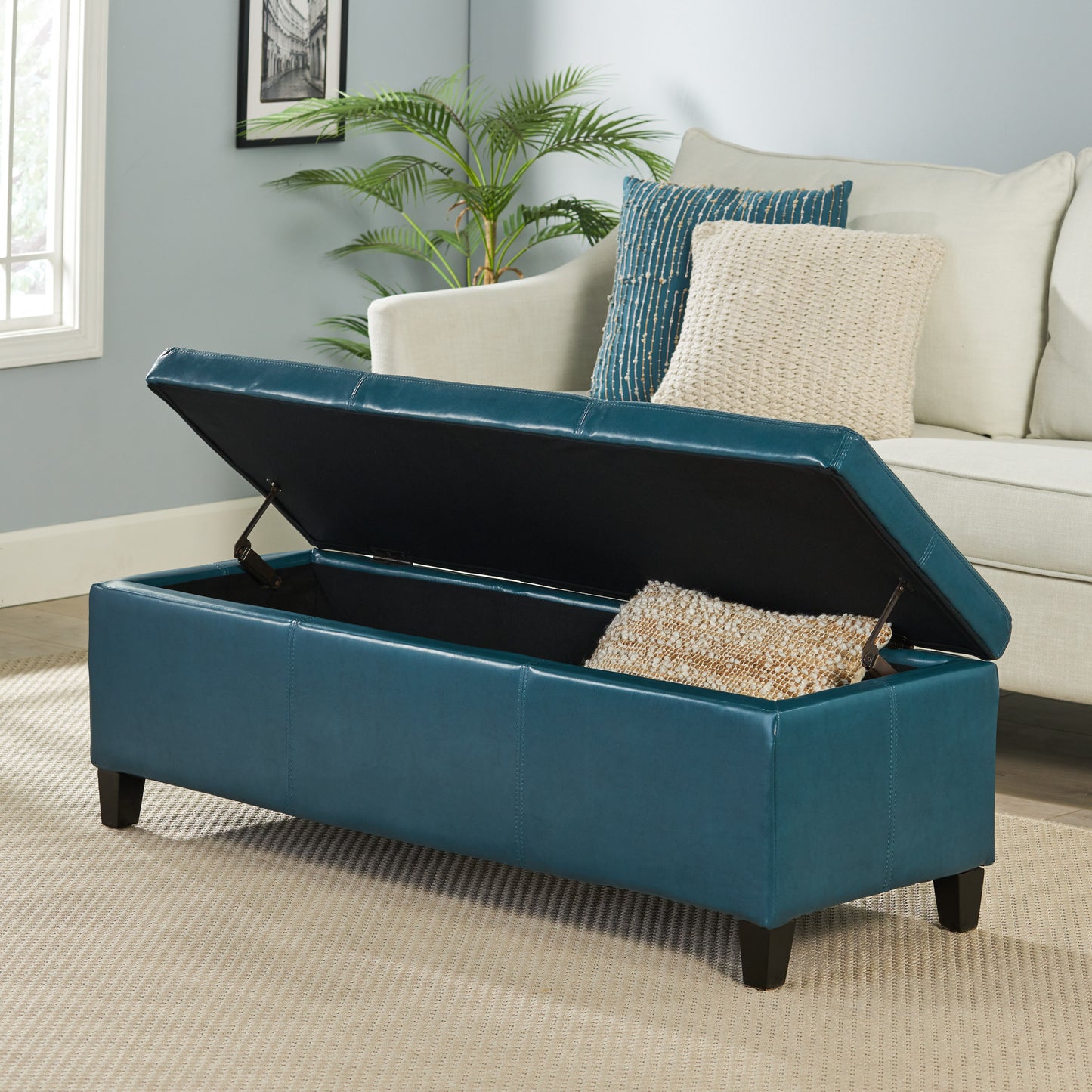 Glouster PU Leather Storage Ottoman, Teal