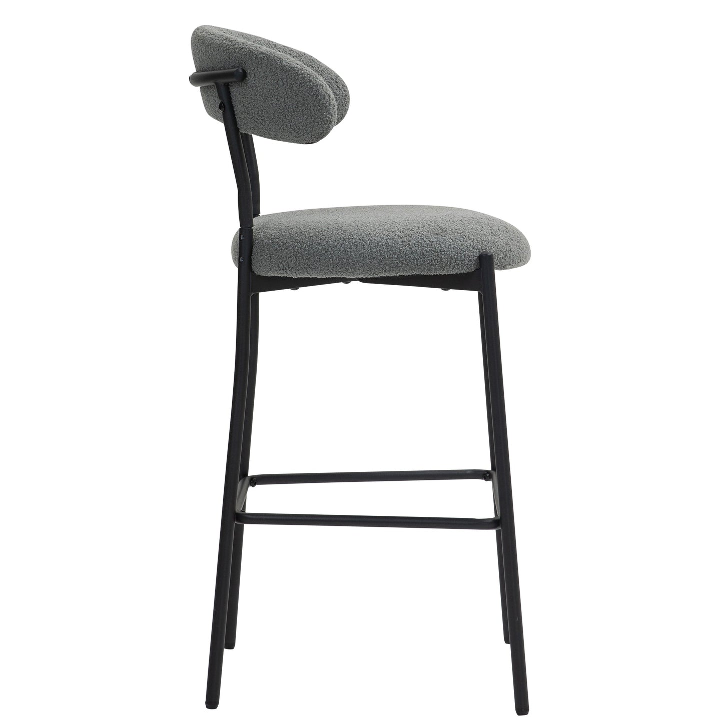 Modern Grey Teddy Fabric 26" Counter Height Bar Stool with Black Powder-Coated Base Set of 2 Grey