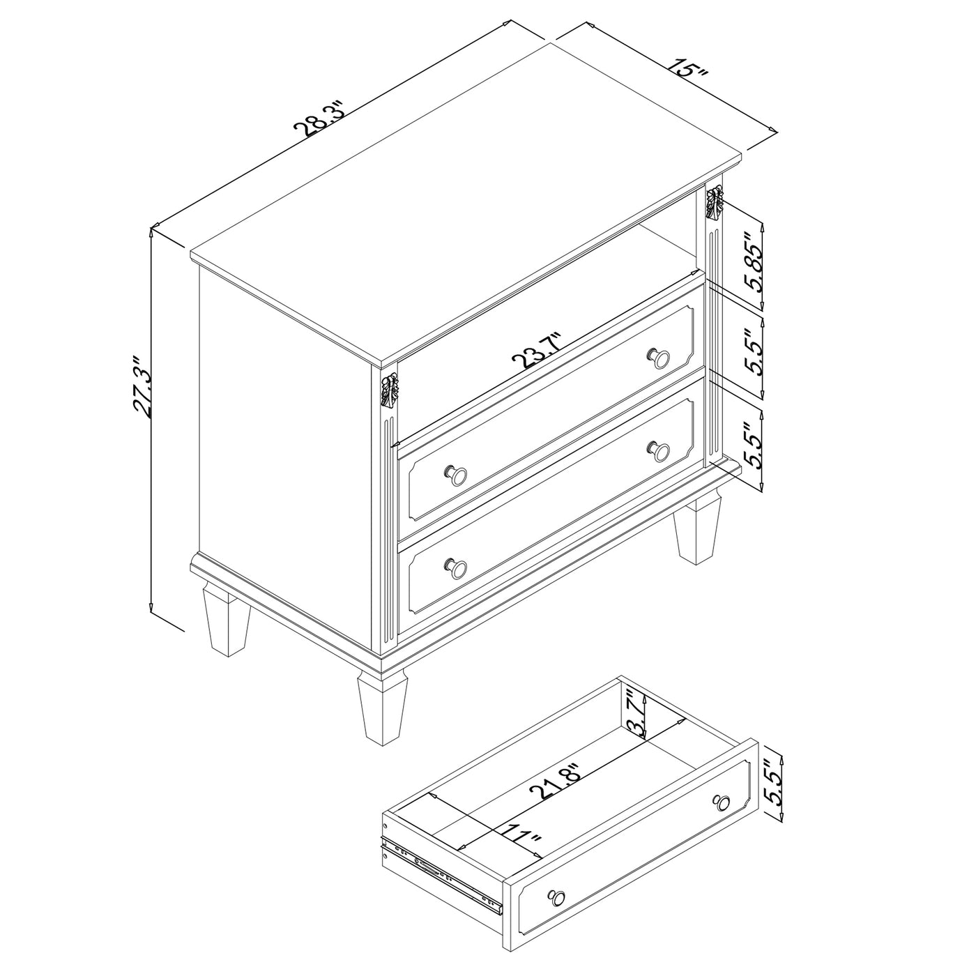 Marilla 2-Drawer Farmhouse Nightstand with USB, Black