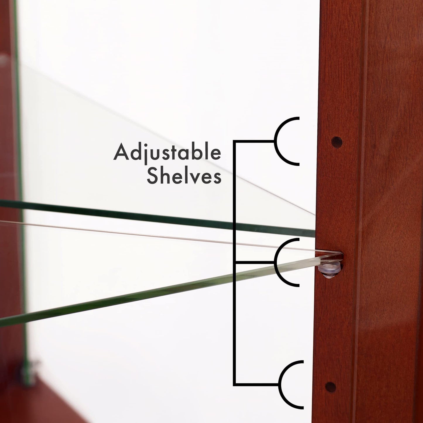 Cora Traditional Curio with Adjustable Shelves & Mirror Back, Cherry