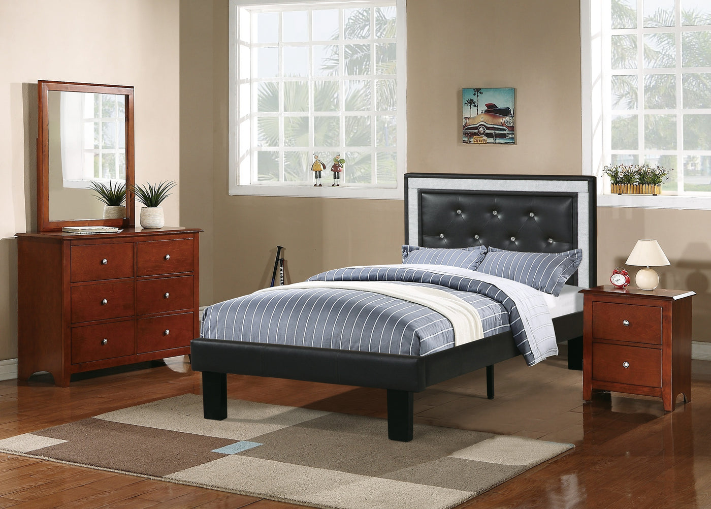 Benjamin Simple Wooden 2-Drawer Nightstand , Cherry