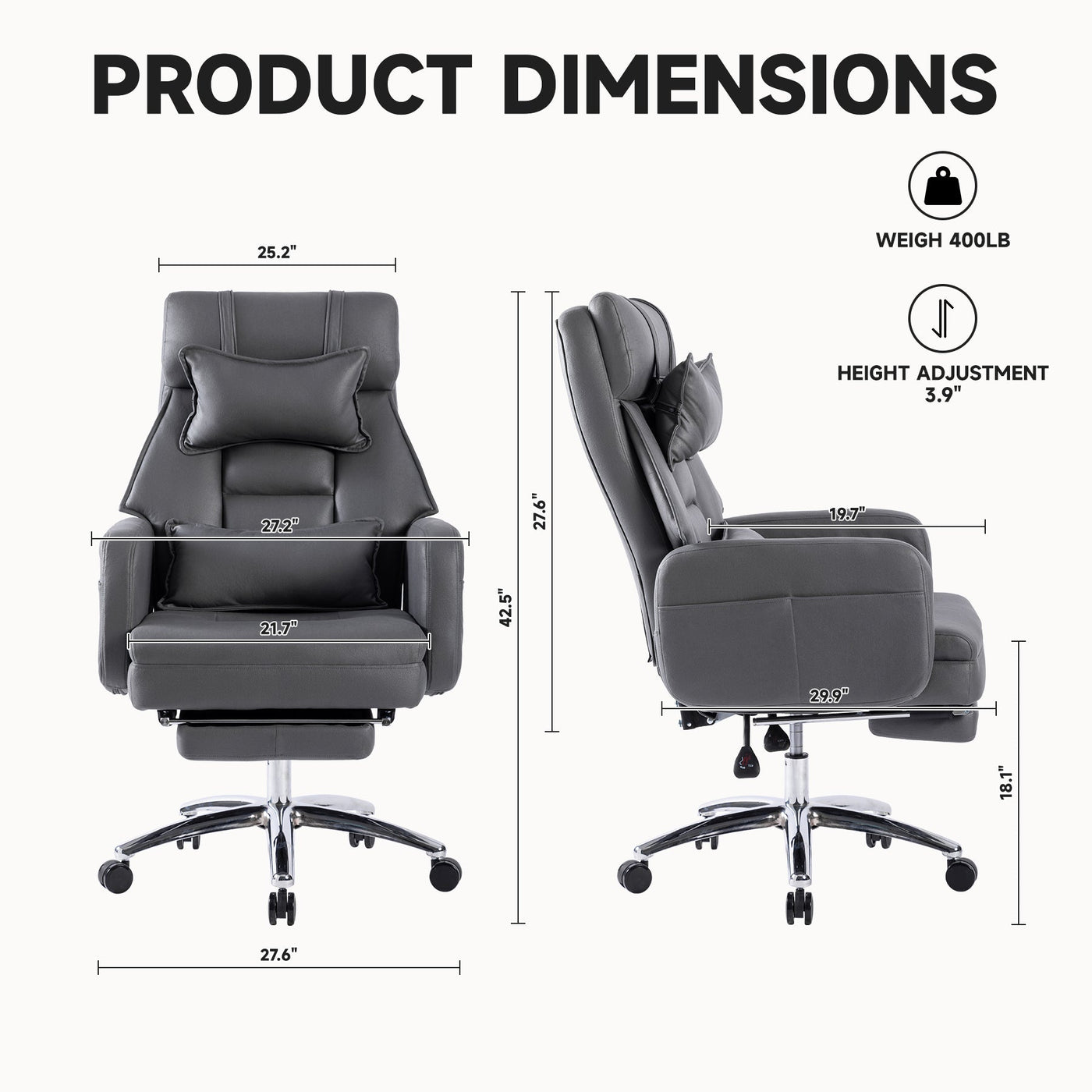 Laughton Tech Leather Ergonomic Office Chair, Gray
