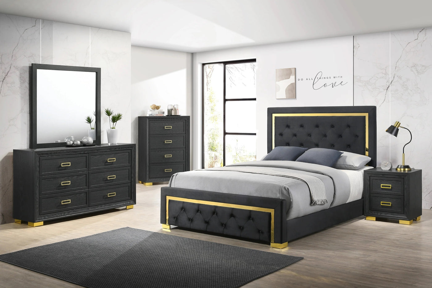 Shelly 2-Drawer Black & Gold Glam Nightstand