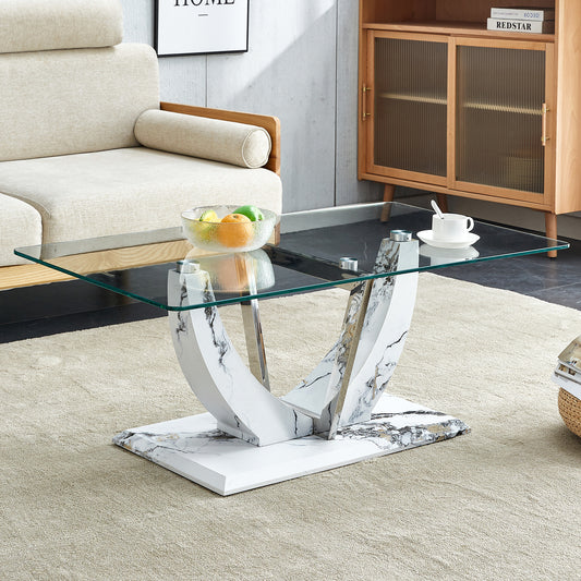 Dina Faux Marble Glass Top Coffee Table