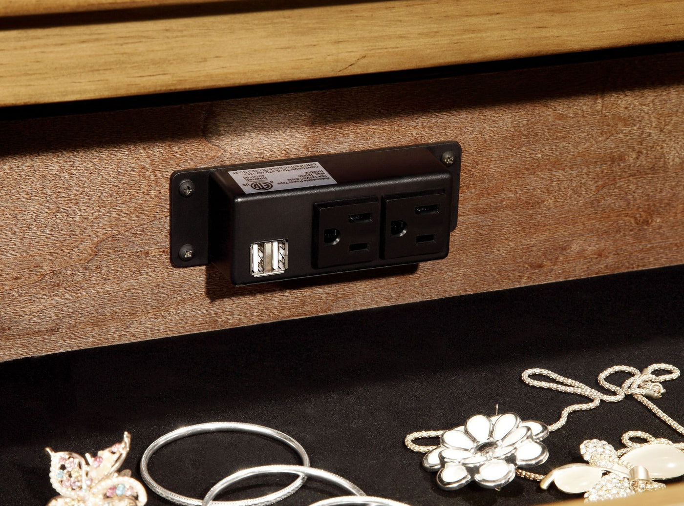 Pioneer Cottage Style Solid Wood Nightstand with USB, Weathered Elm