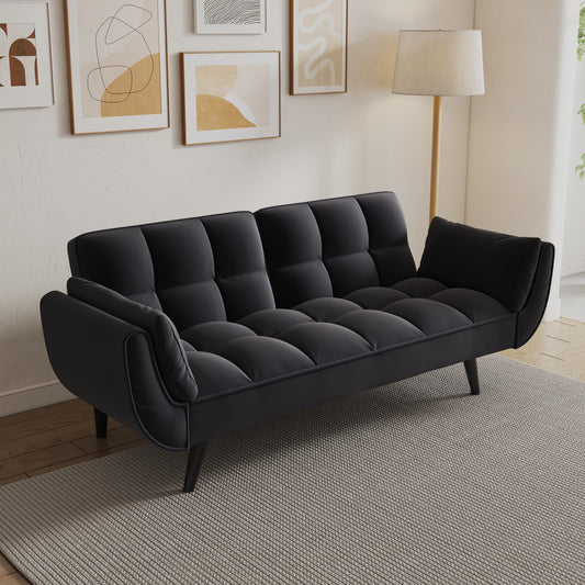 Ella Black Velvet Sofa Bed with Black Legs