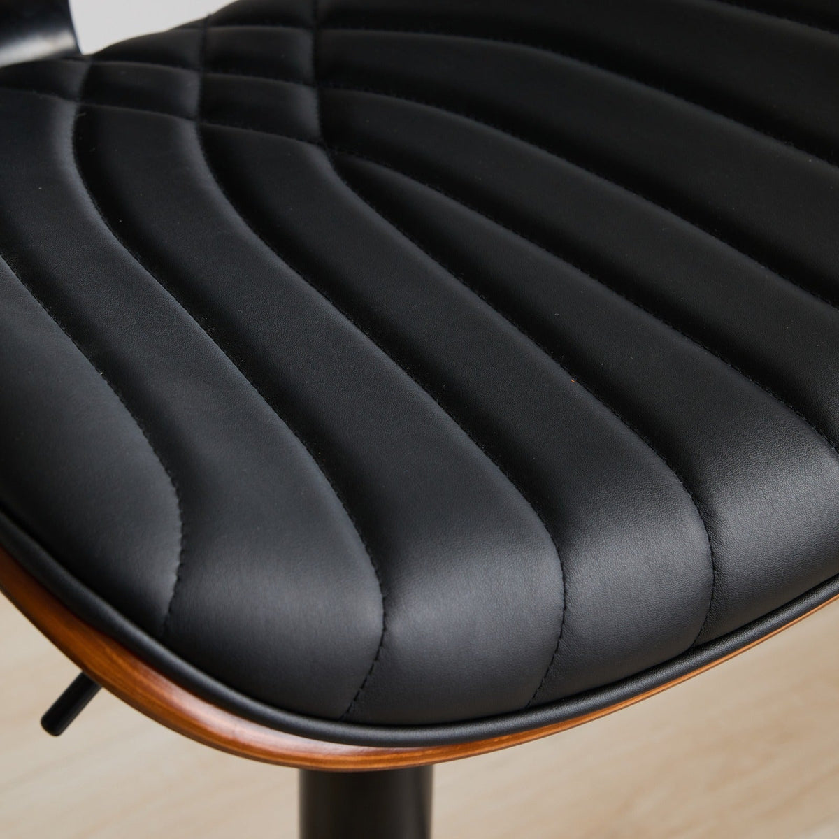 Stylish Versatility Walnut Bentwood Adjustable Bar Stools with Black Faux Leather Upholstery