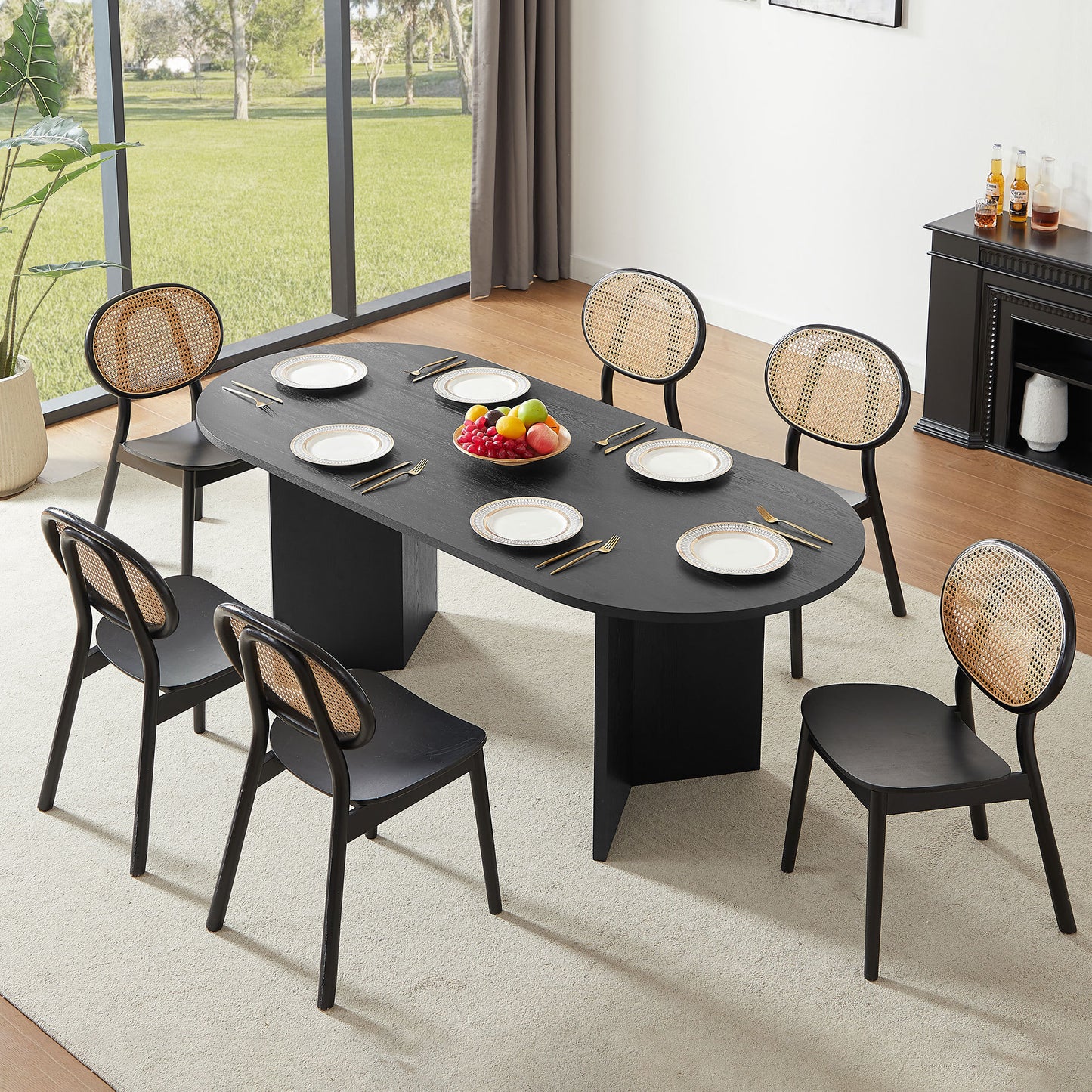 Hazel 78" Modern Dining Table, Black