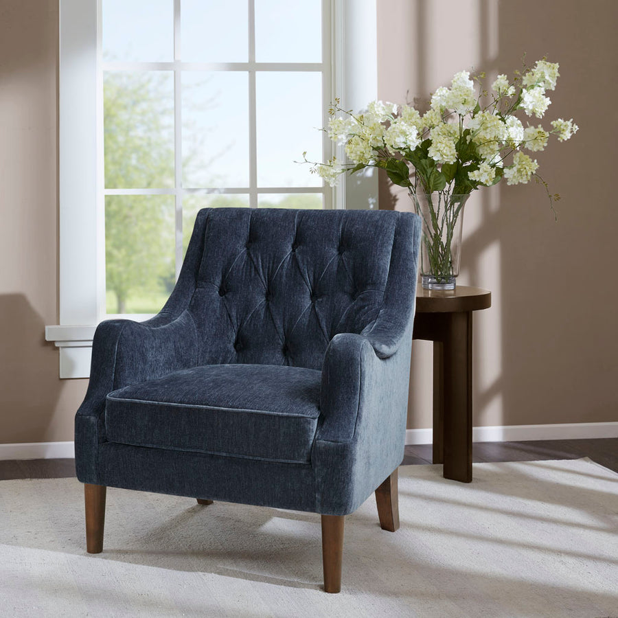 Beverly Modern Upholstered Button Tufted Accent Chair, Navy
