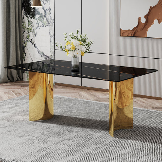 Sasha Modern Faux Marble Dining Set the Golden Legs - Black & Gold
