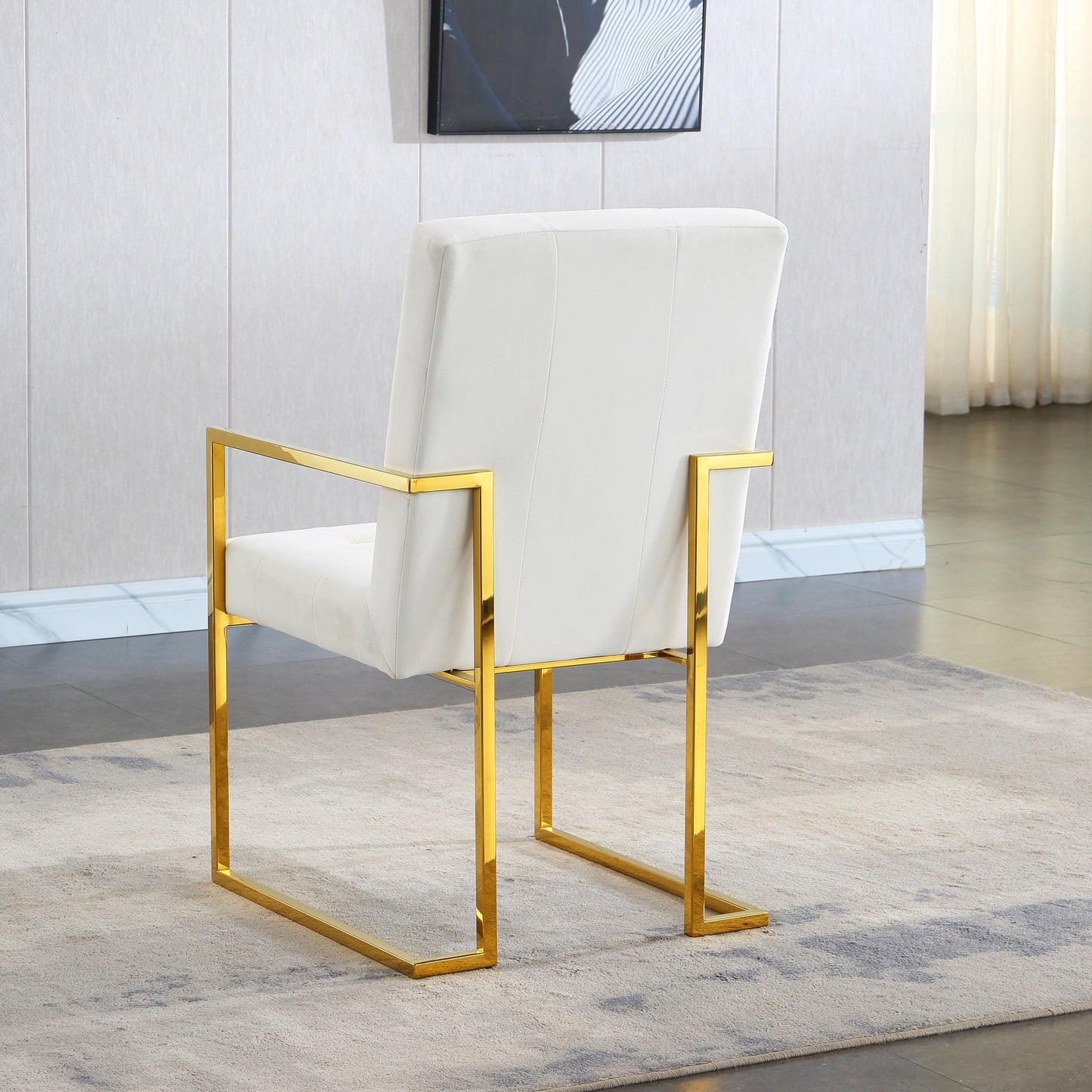 Brax Modern Velvet Arm Chair with Gold Frame - White
