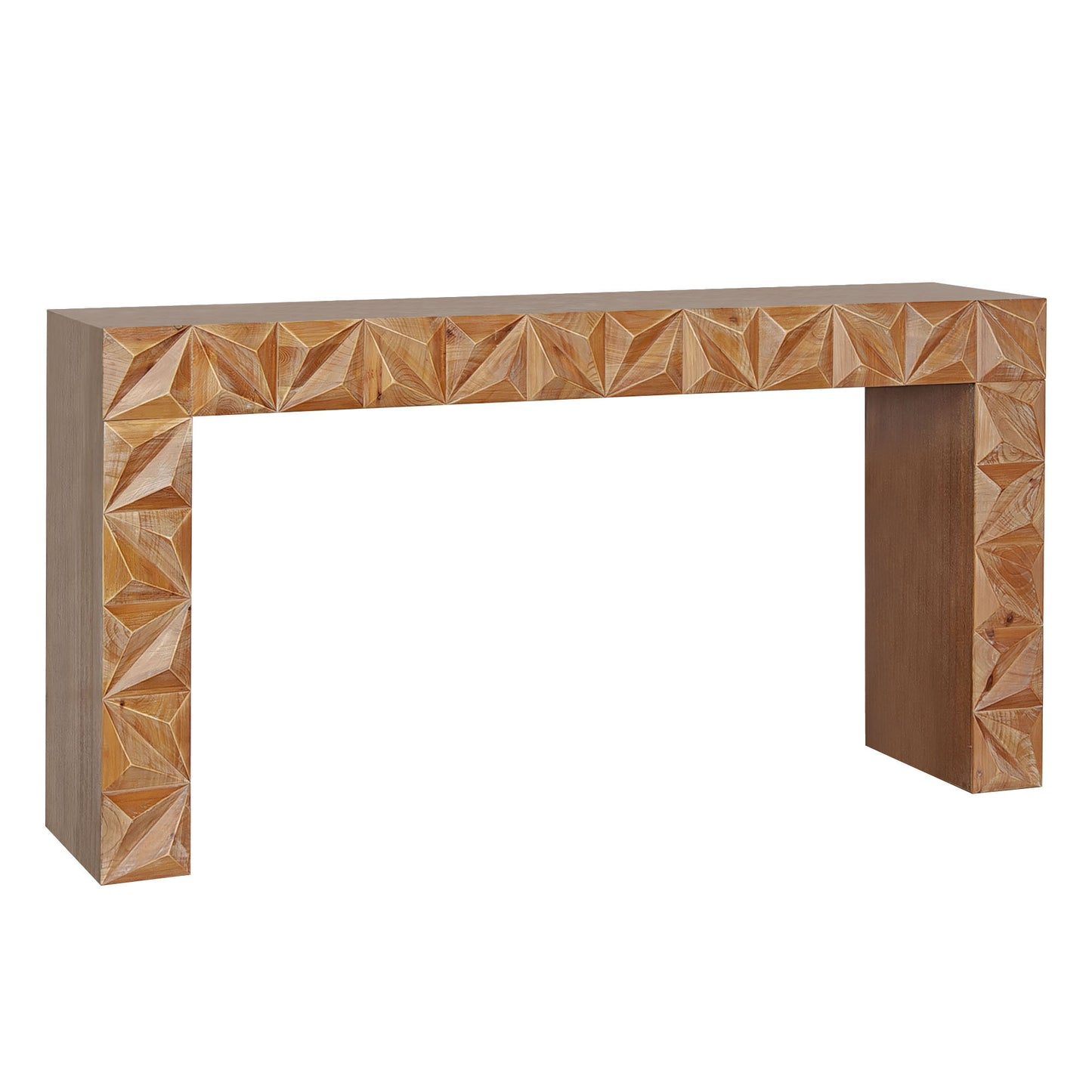 Boaz Modern Geometric Wooden Console Table – Dark Brown Finish with Handcrafted 3D Design