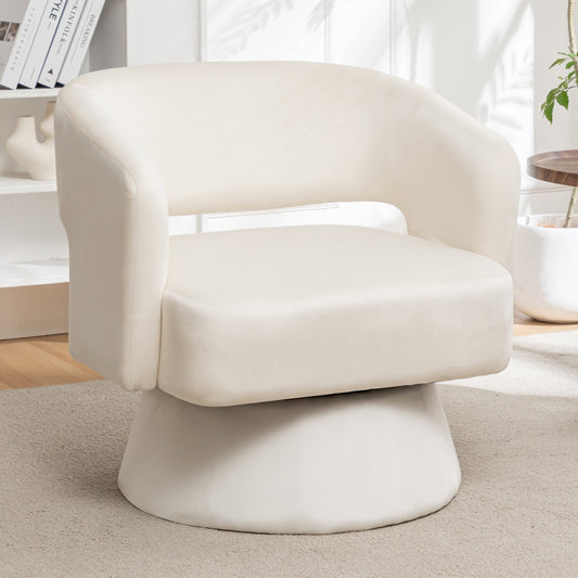 Aetheris Mid-Century Modern 360° White Velvet Swivel Club Chair