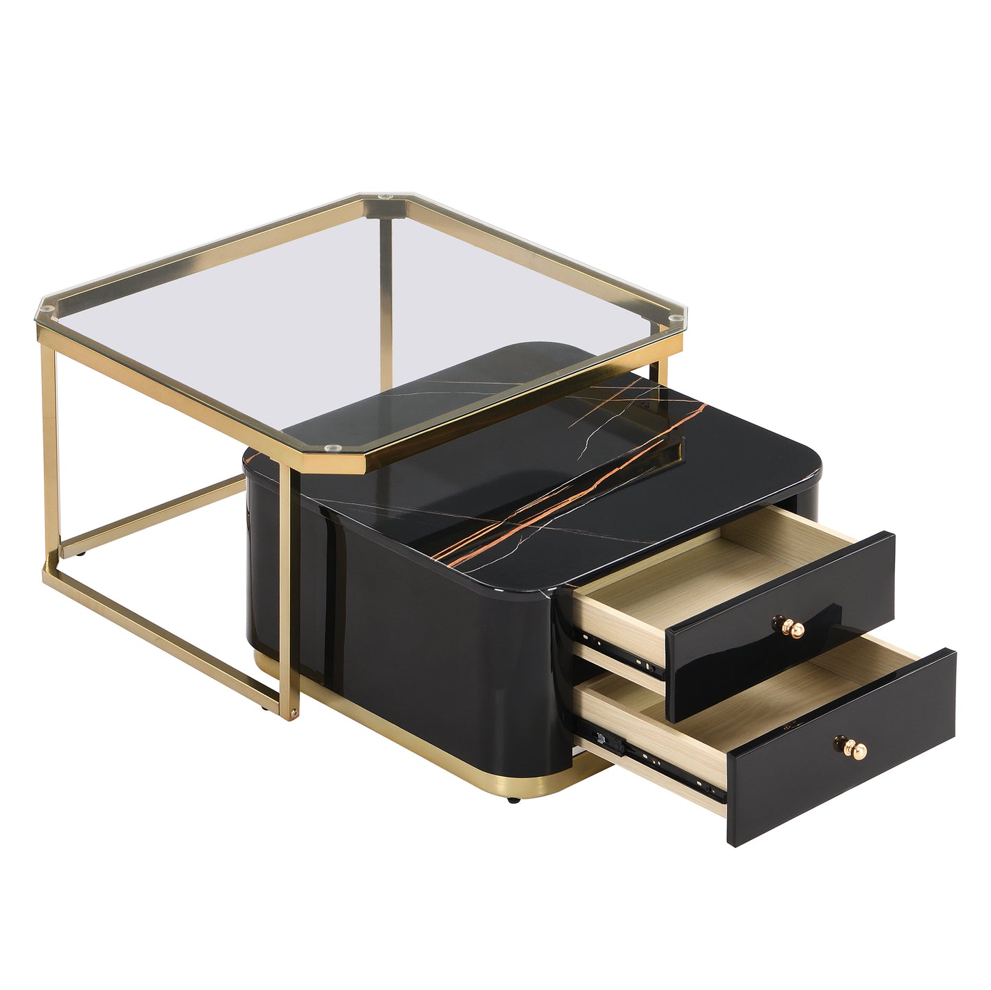Saphira Modern High Gloss Nesting Tables - Black & Gold