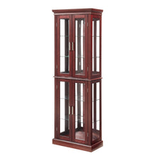 Harriet Transitional Wooden Curio Cabinet with Mirrored Back Panel, Cherry