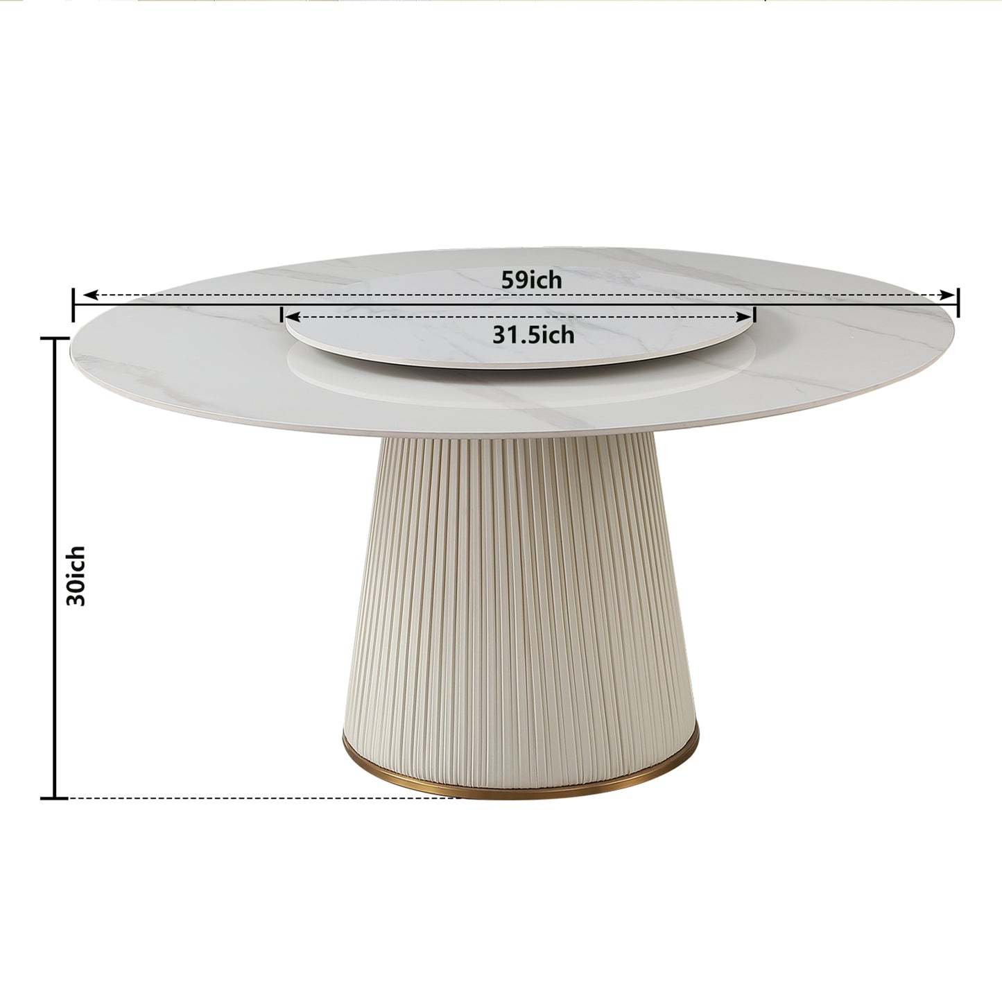 Aurora 59" Round White Sintered Stone Dining Table with Turntable