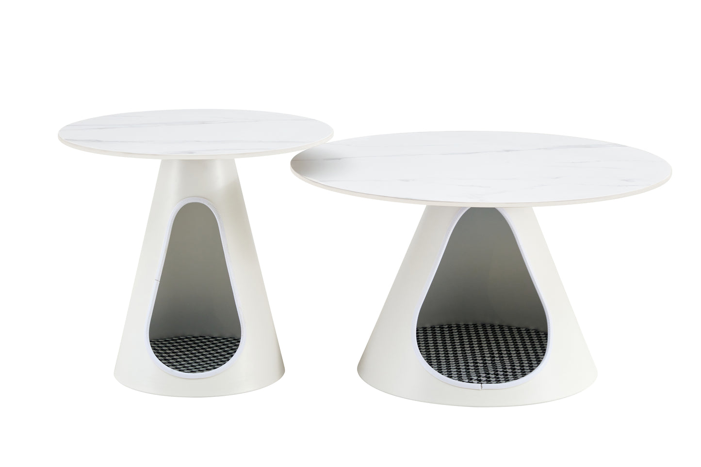 Misty Modern Faux Marble Top & Steel Coffee Tables, White