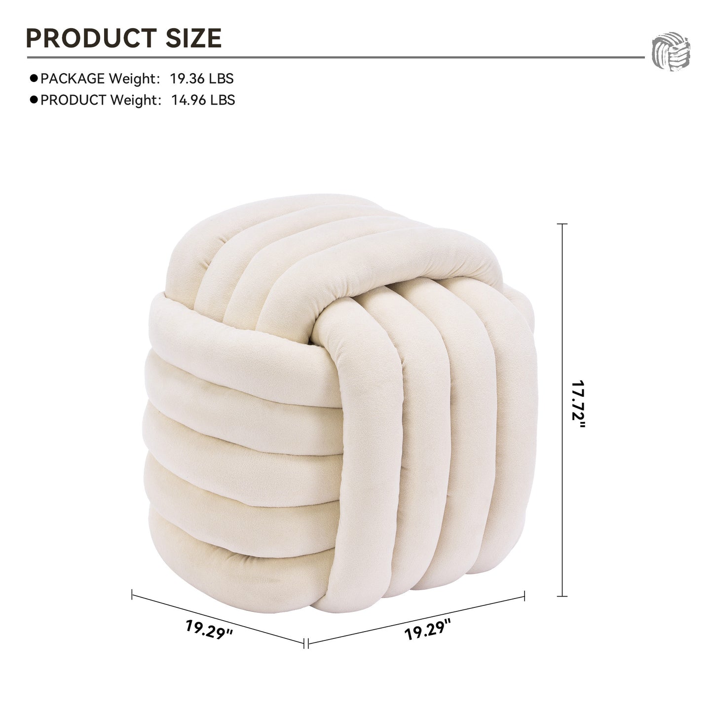 Darien Modern Chenille Knot Design Ottoman, Beige