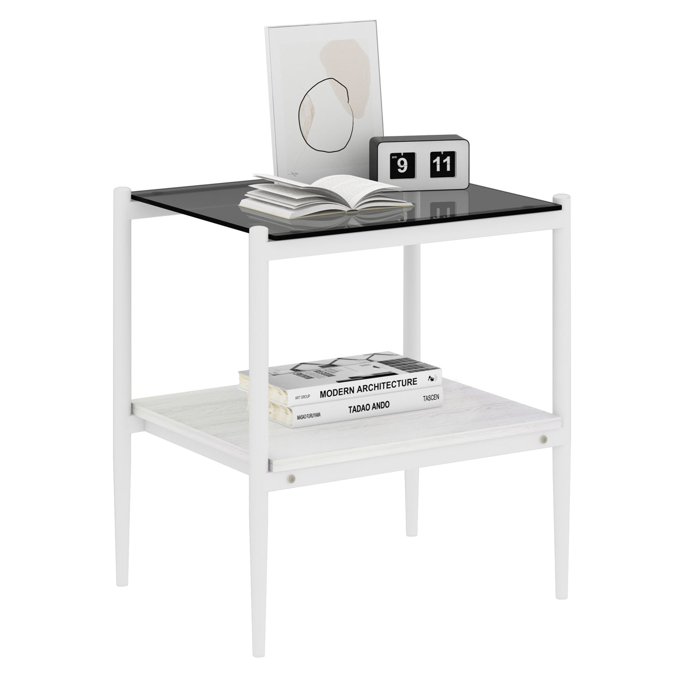 Langston Modern Side Tables with Glass Top (Set of 2)