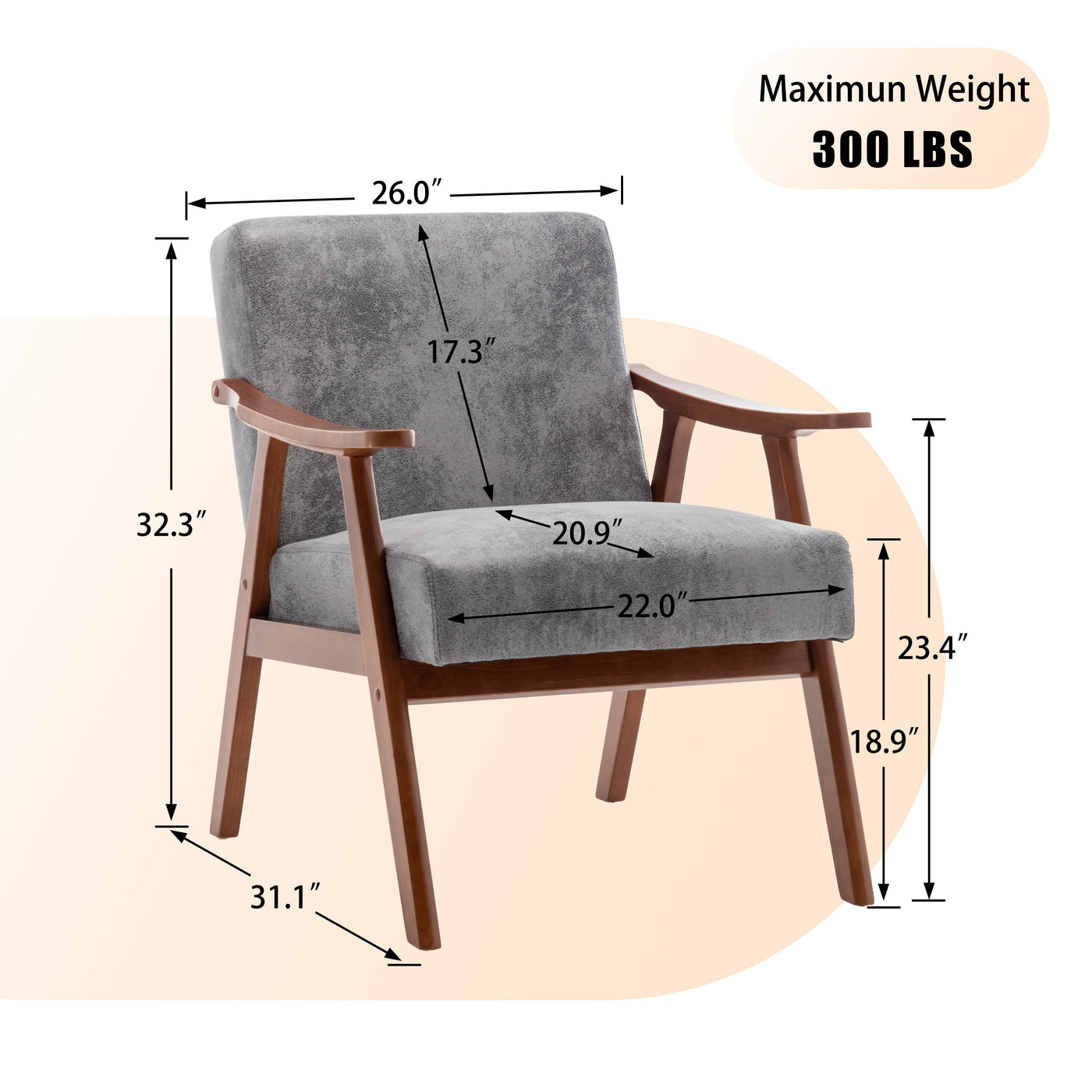 Lyraea Mid-Century Modern Grey Fabric Wingback Accent Chair