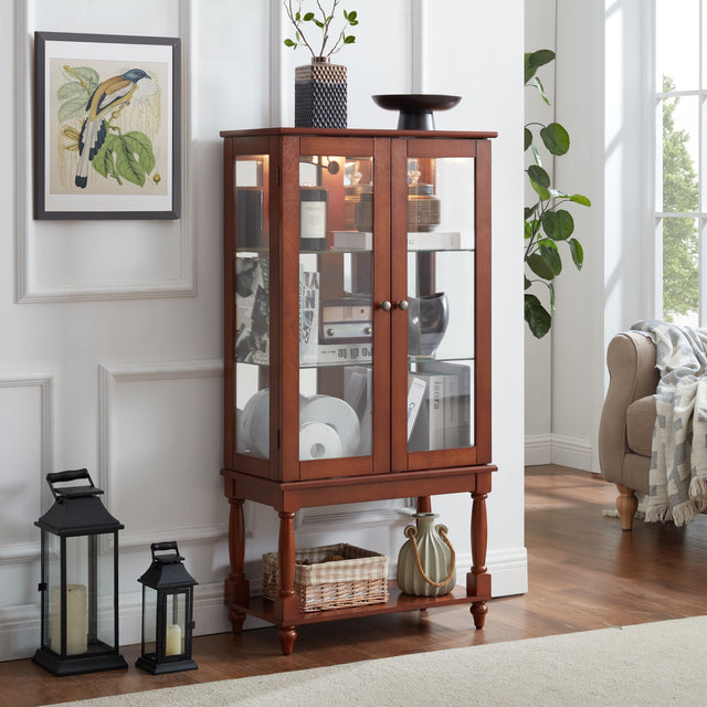 Shelton Lighted Curio Cabinet with Mirrored Back, Walnut