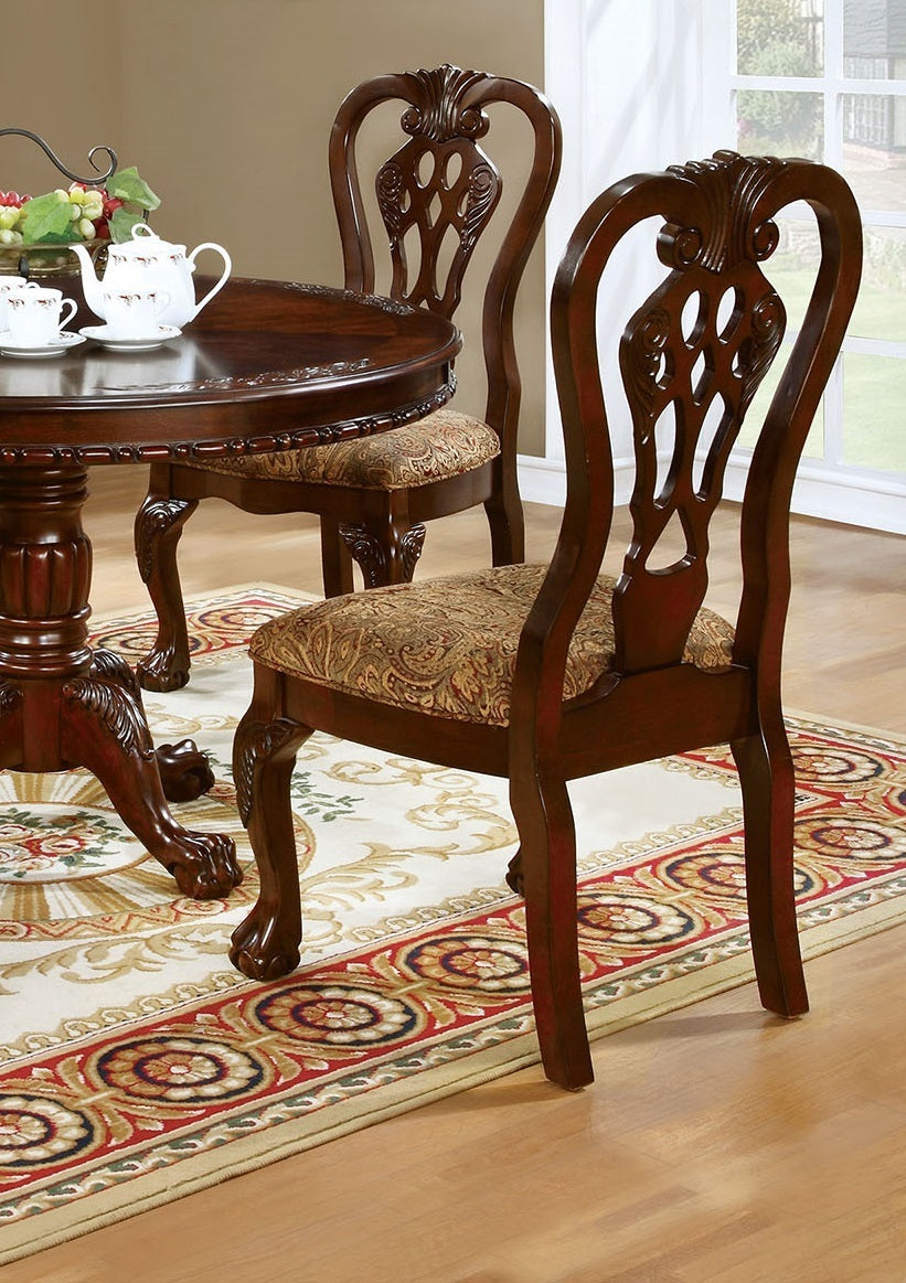 Walter Formal Dining Side Chairs with Damask Print Seat, Cherry