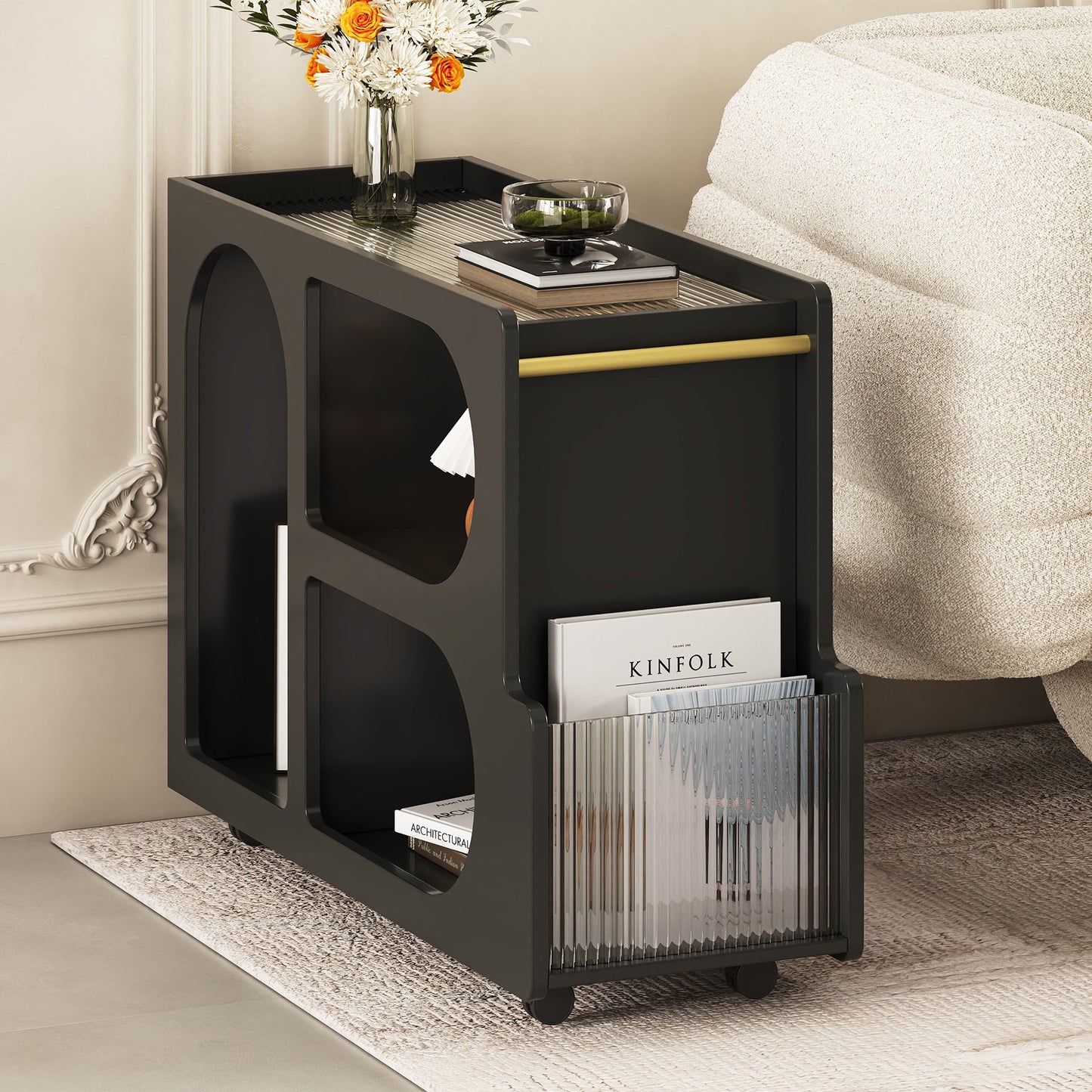 Alondra Contemporary Mobile Side Table, Black