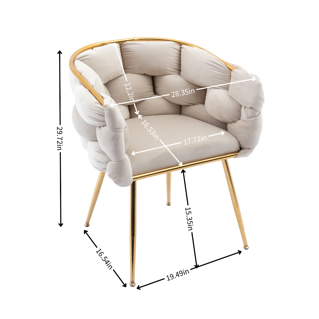 Dana Woven Velvet Accent Chair with Gold Legs - Beige