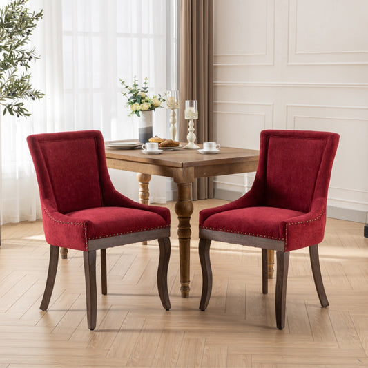 Parker Upholstered Side Chairs with Solid Wood Legs (Set of 2) - Burgundy