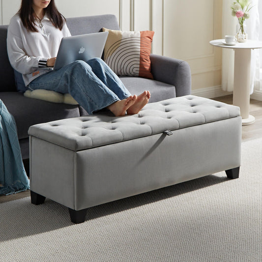 Akon Gray Linen Storage Ottoman