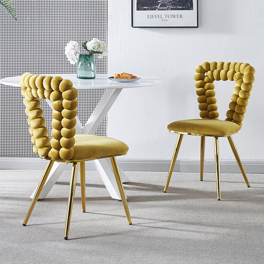 Vivette Modern Upholstered Side Chairs with Golden Metal Legs (Set of 2) Yellow