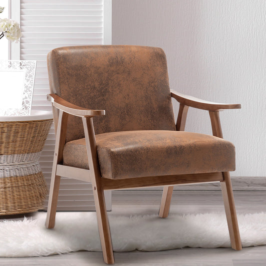 Lyraea Mid-Century Modern Brown Fabric Wingback Accent Chair