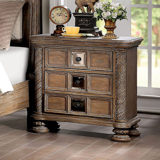 Logan Rustic Traditional 3-Drawer Solid Wood Nightstand with Bronze Knobs