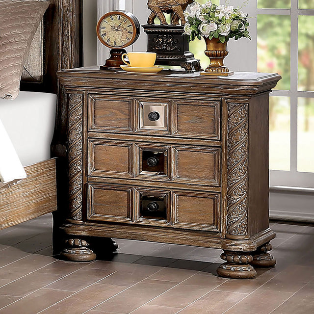 Logan Rustic Traditional 3-Drawer Solid Wood Nightstand with Bronze Knobs