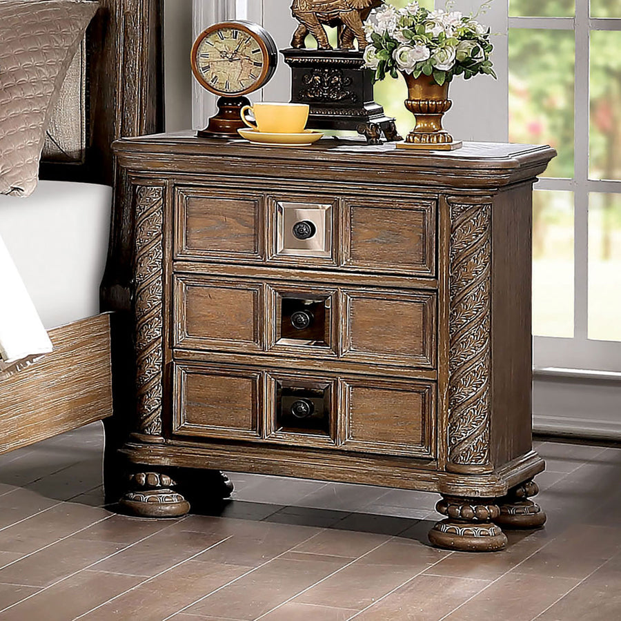 Logan Rustic Traditional 3-Drawer Solid Wood Nightstand with Bronze Knobs