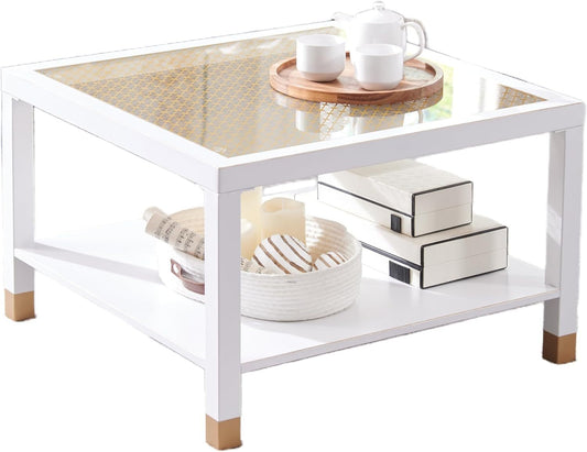 Lennox Mesh Glass Coffee Table – White & Gold