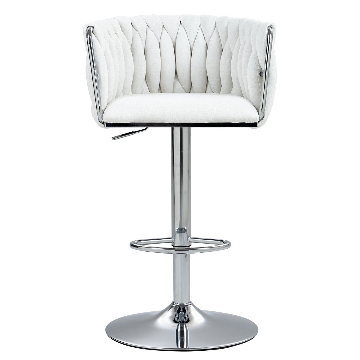 Stylish Fabric 360 Swivel Bar Stools with Woven Back and Adjustable Height Set of 2 Beige