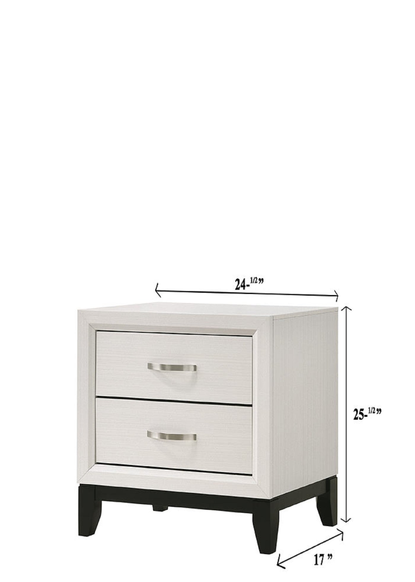Collins Contemporary 2-Drawer Nightstand with Silver Handles, White