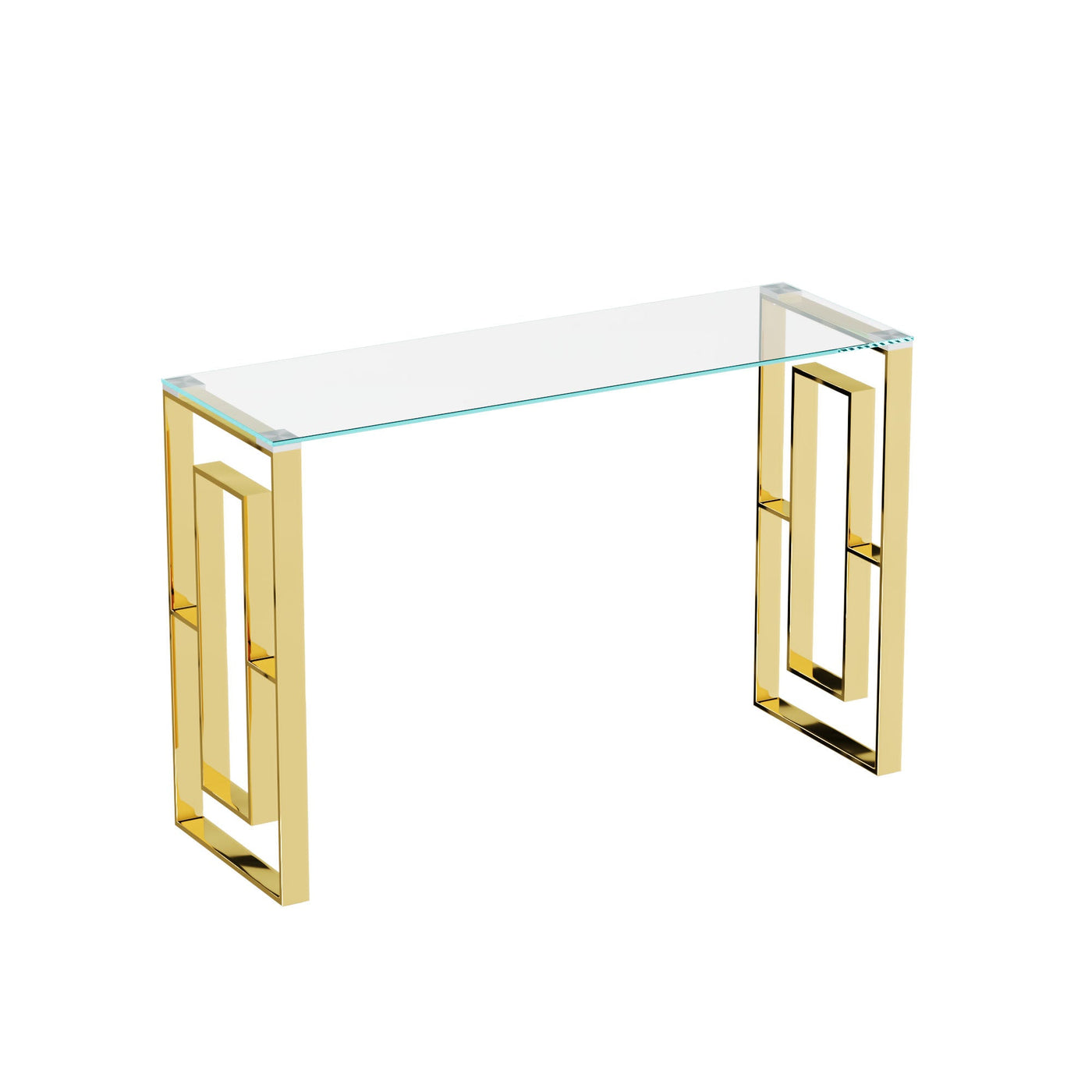 Elegant Fusion: Golden Stainless Steel & Glass Console Table