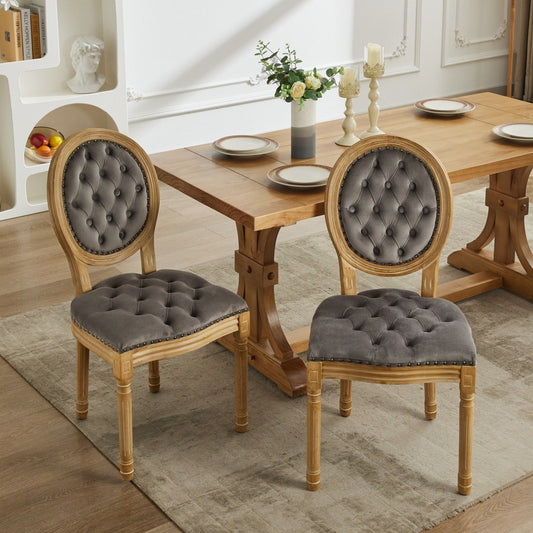 Eliza II French Country Style Side Chairs in Velvet & Solid Wood Set of 2 Gray