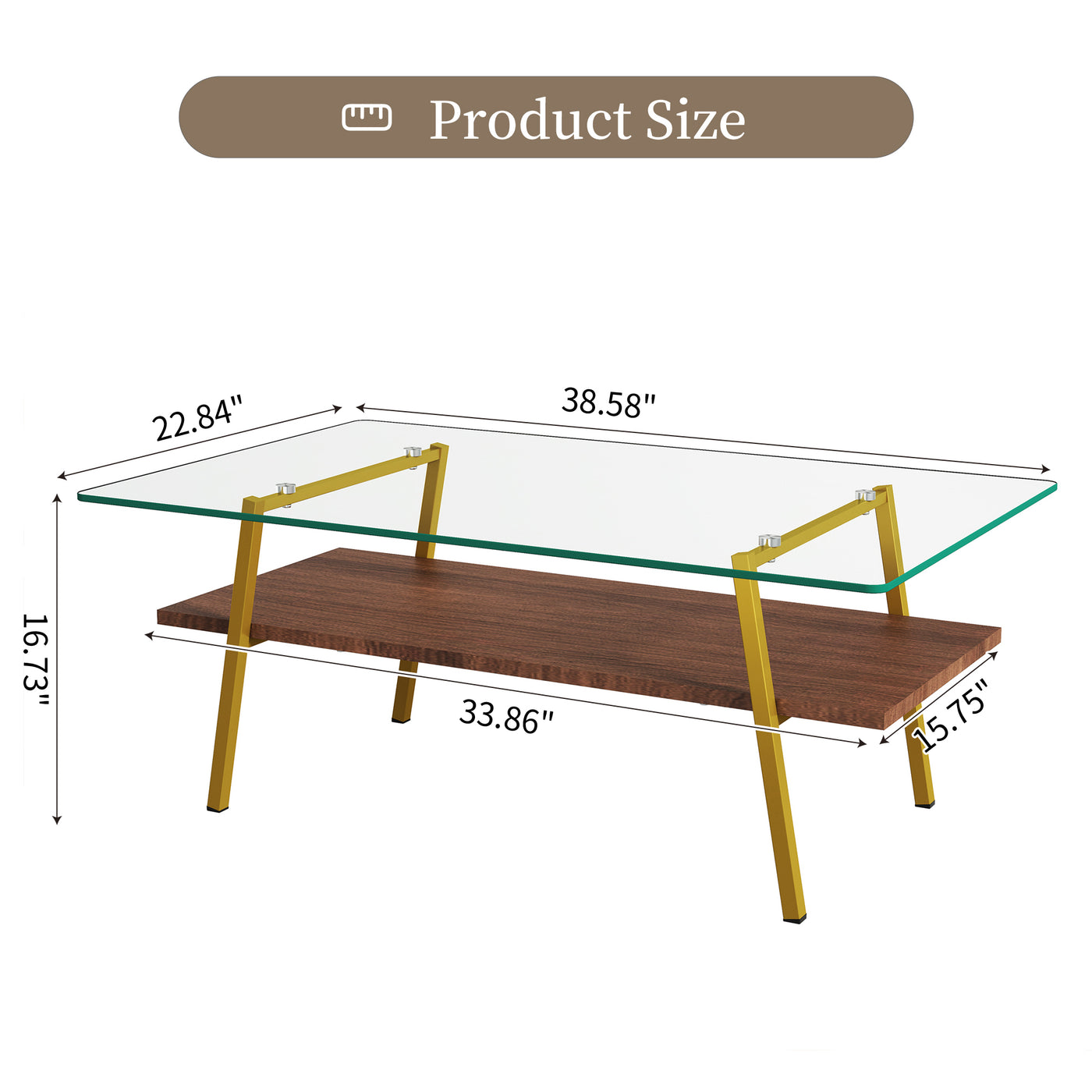Penn Modern Glass Top Coffee Table with Lower Shelf