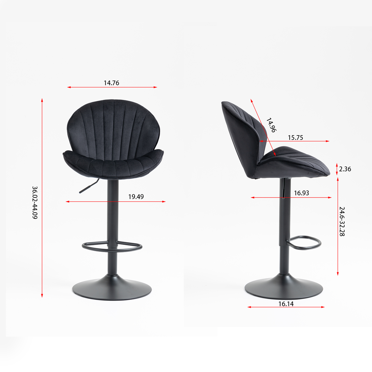 Jason Modern Adjustable Bar Stools with Black Base (Set of 2) - Black