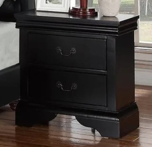 Carter 2-Drawer Louis Philippe Style Nightstand, Black