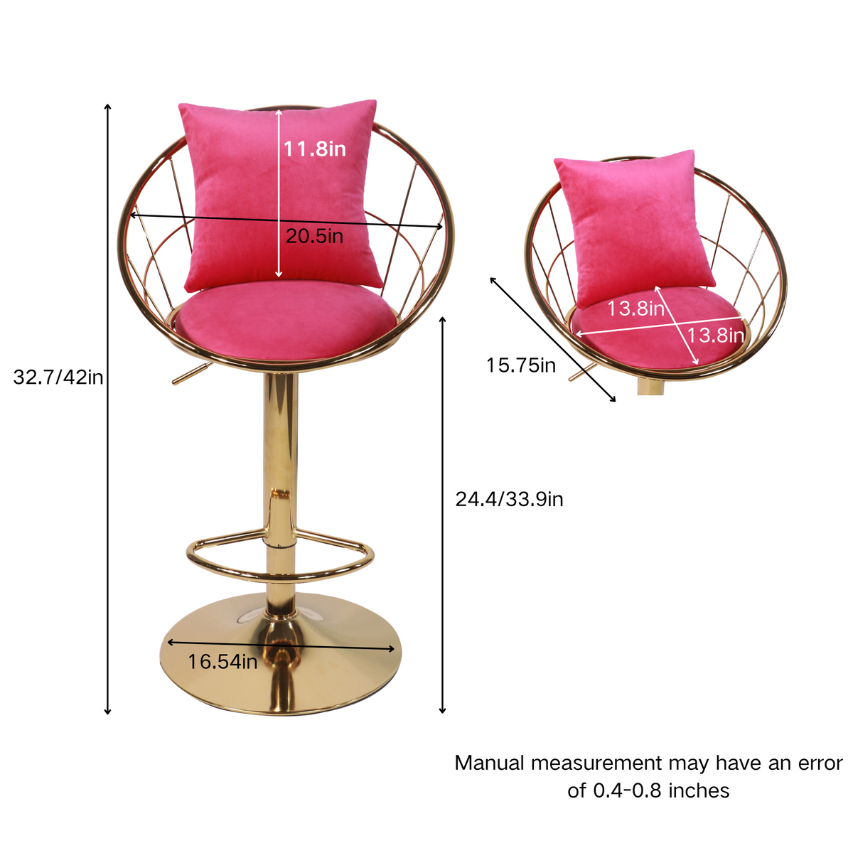 Brenda Adjustable Height Swivel Bar Stools - Rose Red