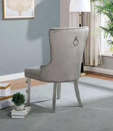 Emma Velvet Wingback Chairs with Mirrored Silver Legs Set of 2 , Gray
